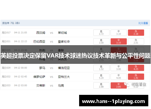 英超投票决定保留VAR技术球迷热议技术革新与公平性问题 英超投票决定保留VAR技术球迷热议技术革新与公平性问题